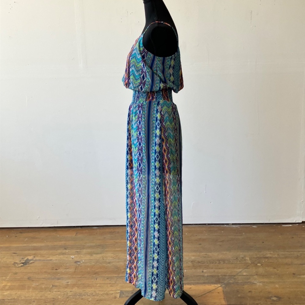 Fire Los Angeles Blue multicolor colorful Western Print maxi dress - Picture 5 of 11